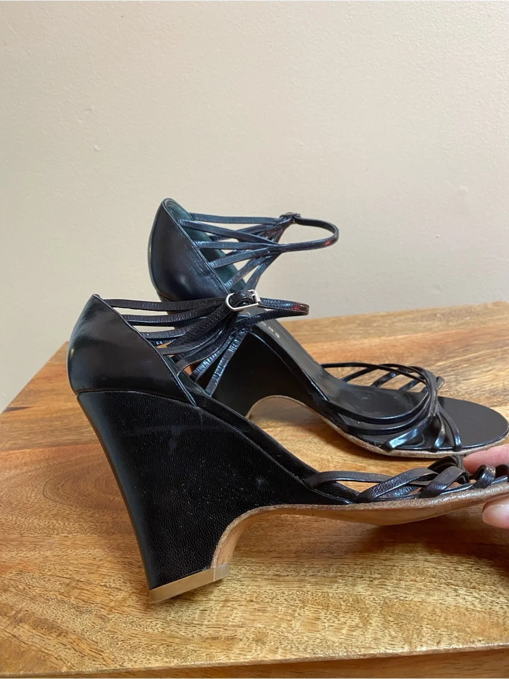 VTG Y2K Marc Jacobs Black Leather Wedge Shoes Ankle Strap